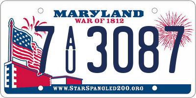 MD license plate 7AU3087