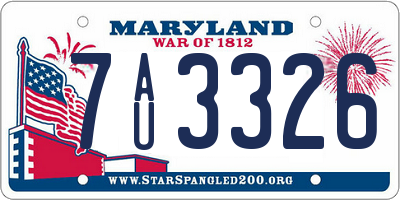 MD license plate 7AU3326