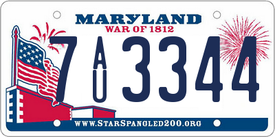 MD license plate 7AU3344