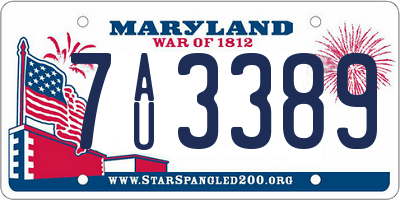 MD license plate 7AU3389