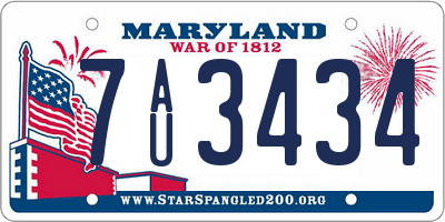 MD license plate 7AU3434