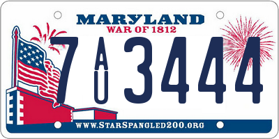 MD license plate 7AU3444
