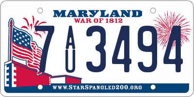MD license plate 7AU3494