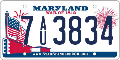 MD license plate 7AU3834