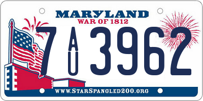 MD license plate 7AU3962