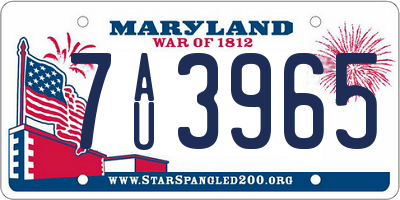 MD license plate 7AU3965