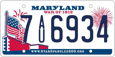 MD license plate 7AU6934