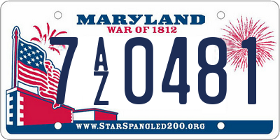 MD license plate 7AZ0481