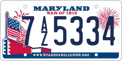MD license plate 7AZ5334