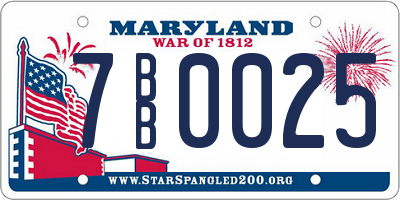 MD license plate 7BB0025