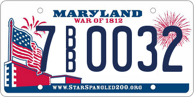 MD license plate 7BB0032