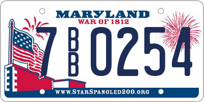 MD license plate 7BB0254