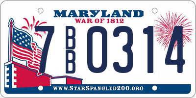 MD license plate 7BB0314