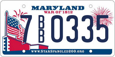 MD license plate 7BB0335