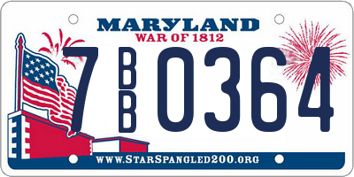 MD license plate 7BB0364