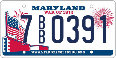 MD license plate 7BB0391