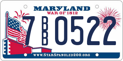 MD license plate 7BB0522