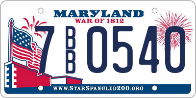 MD license plate 7BB0540