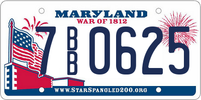 MD license plate 7BB0625