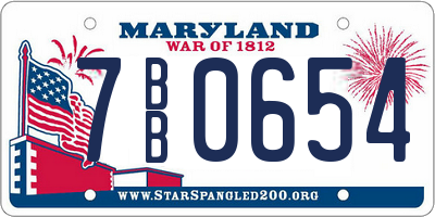 MD license plate 7BB0654
