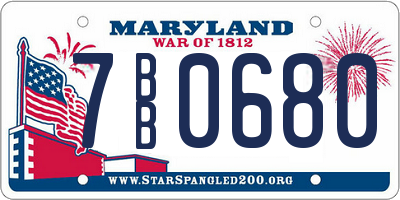 MD license plate 7BB0680