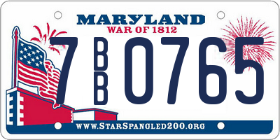 MD license plate 7BB0765
