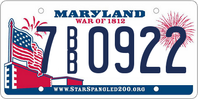 MD license plate 7BB0922