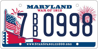 MD license plate 7BB0998
