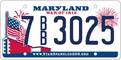 MD license plate 7BB3025
