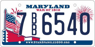 MD license plate 7BB6540
