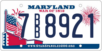 MD license plate 7BB8921