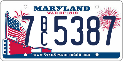MD license plate 7BC5387