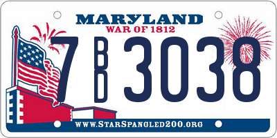MD license plate 7BD3038