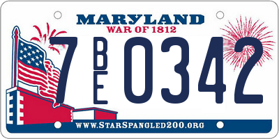 MD license plate 7BE0342