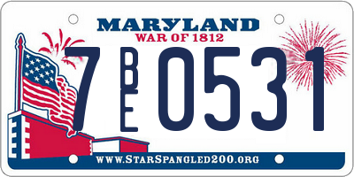 MD license plate 7BE0531