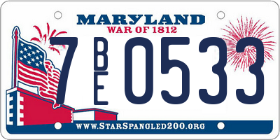 MD license plate 7BE0533