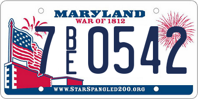 MD license plate 7BE0542