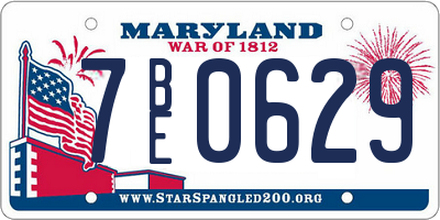 MD license plate 7BE0629