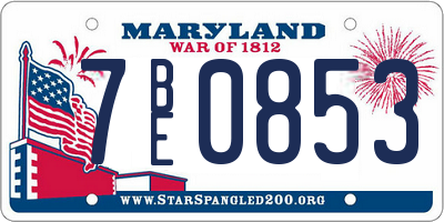 MD license plate 7BE0853