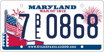 MD license plate 7BE0868