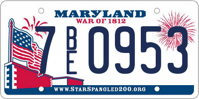 MD license plate 7BE0953