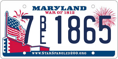 MD license plate 7BE1865