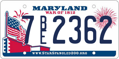 MD license plate 7BE2362