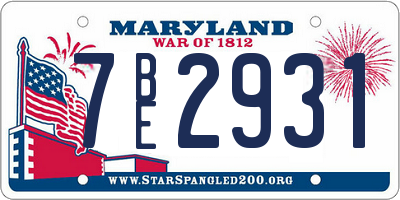 MD license plate 7BE2931