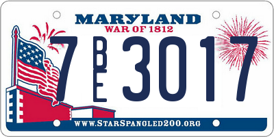 MD license plate 7BE3017