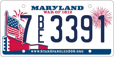 MD license plate 7BE3391