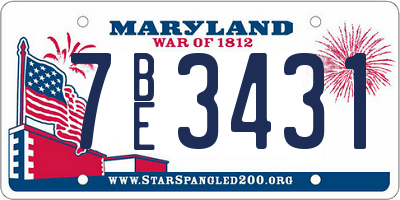 MD license plate 7BE3431