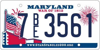 MD license plate 7BE3561