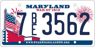 MD license plate 7BE3562