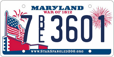MD license plate 7BE3601